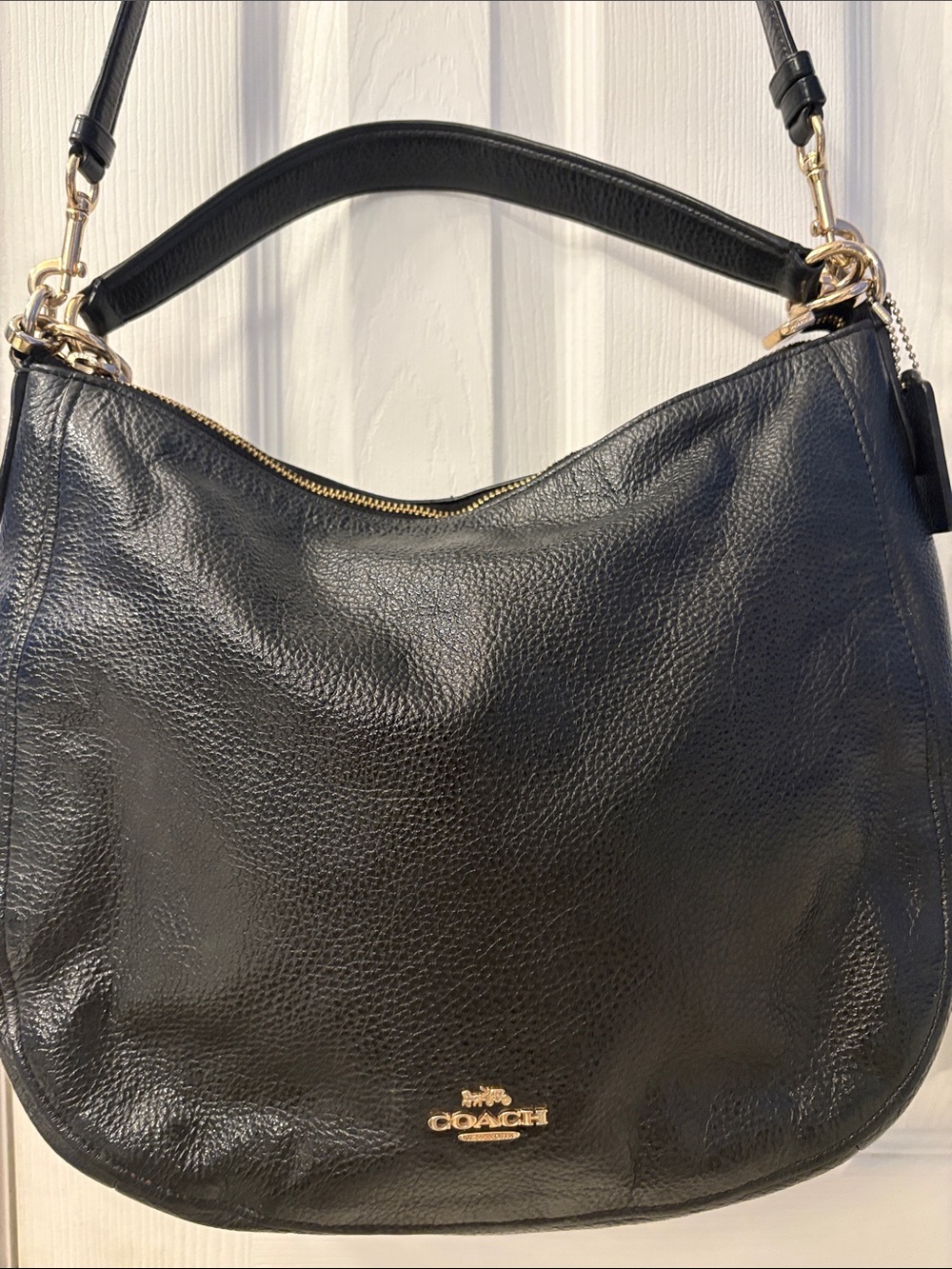Coach Elle Hobo Black Pebbled Leather with Gold Hardware. 13 x 11 inches.